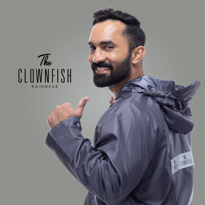 THE CLOWNFISH Christopher Men's Waterproof Polyester Double Coating Reversible Raincoat with Hood. Set of Top and Bottom. Printed Plastic Pouch with Rope (Black, Large)