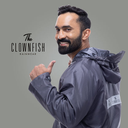 THE CLOWNFISH Christopher Men's Waterproof Polyester Double Coating Reversible Raincoat with Hood. Set of Top and Bottom. Printed Plastic Pouch with Rope (Grey, X-Large)