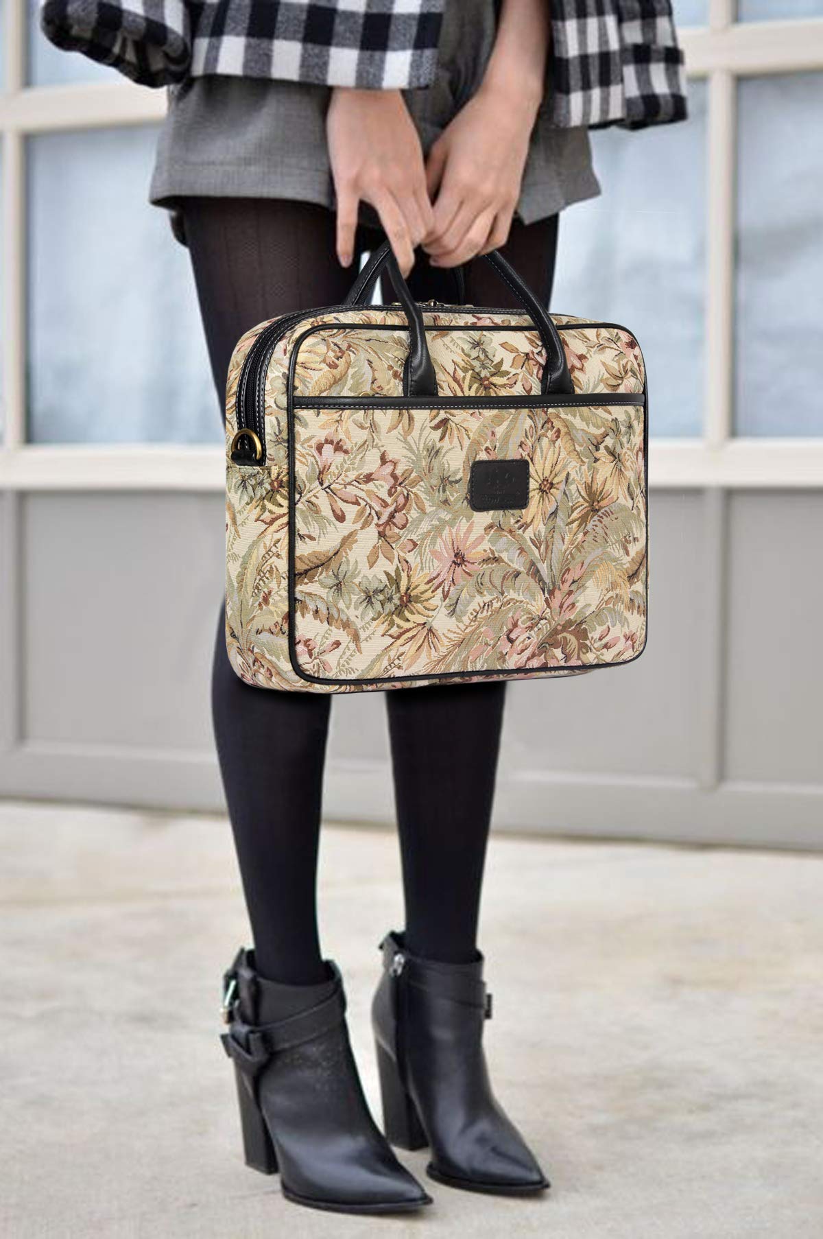 THE CLOWNFISH Nolana Tapestry Women's Laptop Briefcase for 14 inch laptops (Cream)