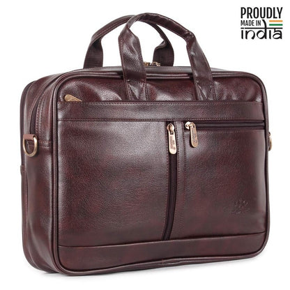 THE CLOWNFISH Faux Leather 10 litre Laptop Briefcase for 15.6 inches Laptops (Dark Brown)