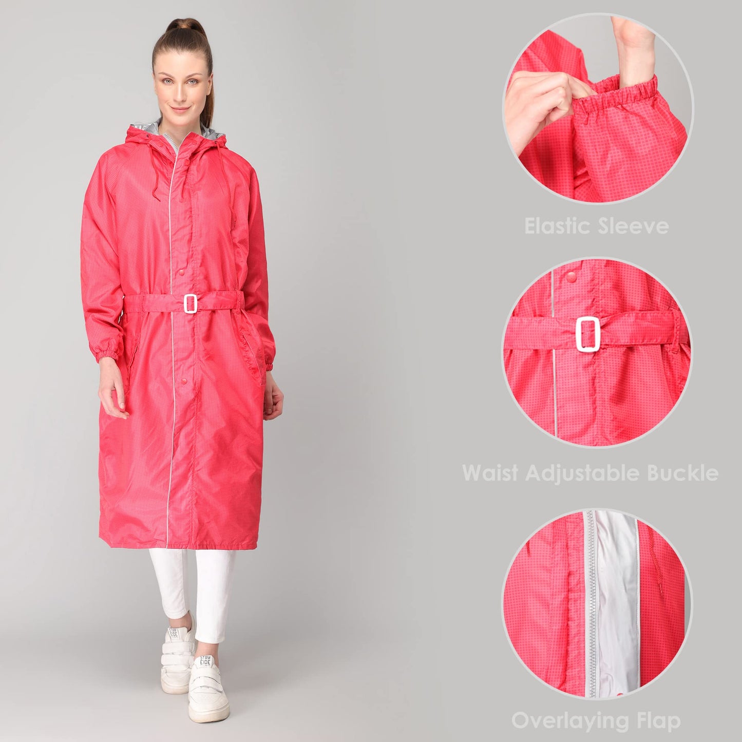 THE CLOWNFISH Polyester Long Length Raincoats For Women Waterproof Reversible Double Layer. Brilliant Pro Series (Red, X-Large)