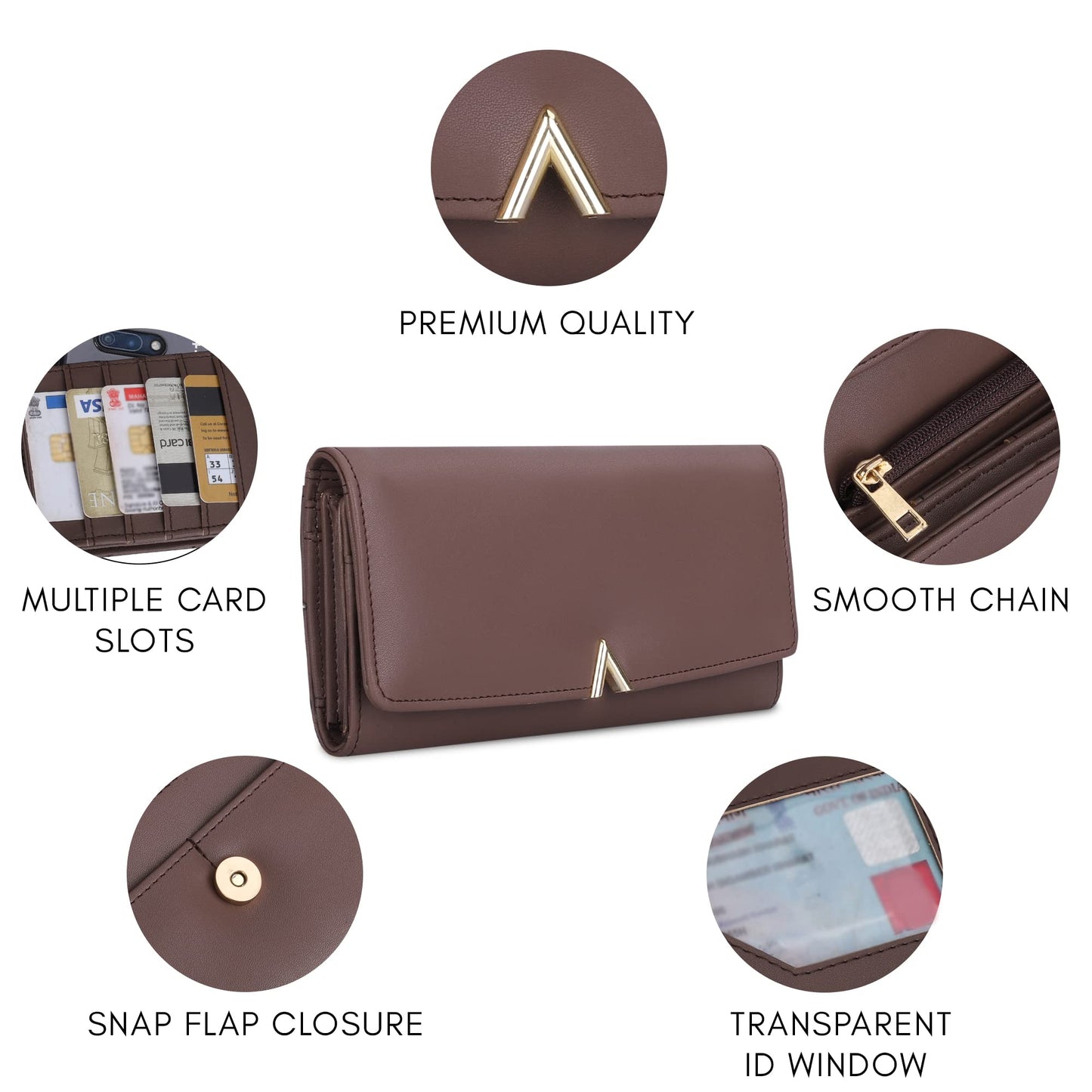 THE CLOWNFISH FashionFinesse Collection Faux Leather Bi-Fold Womens Wallet Clutch Ladies Purse with Multiple Card Slots (Dark Brown)