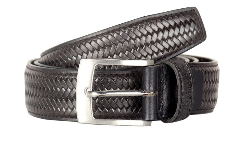 THE CLOWNFISH Men's Genuine Leather Belt with Textured/Embossed Design-Coal Black-1 (Size-40 inches)