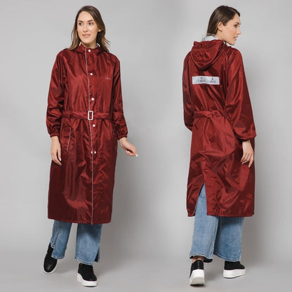 THE CLOWNFISH Polyester Raincoats For Women Raincoat For Ladies Waterproof Reversible Double Layer. Drizzle Diva Series (Maroon, X-Large)