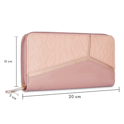 THE CLOWNFISH Katherine Collection Faux Leather Zip Around Style Womens Wallet Clutch Handheld Ladies Purse with Multiple Card Holders (Dark Peach)