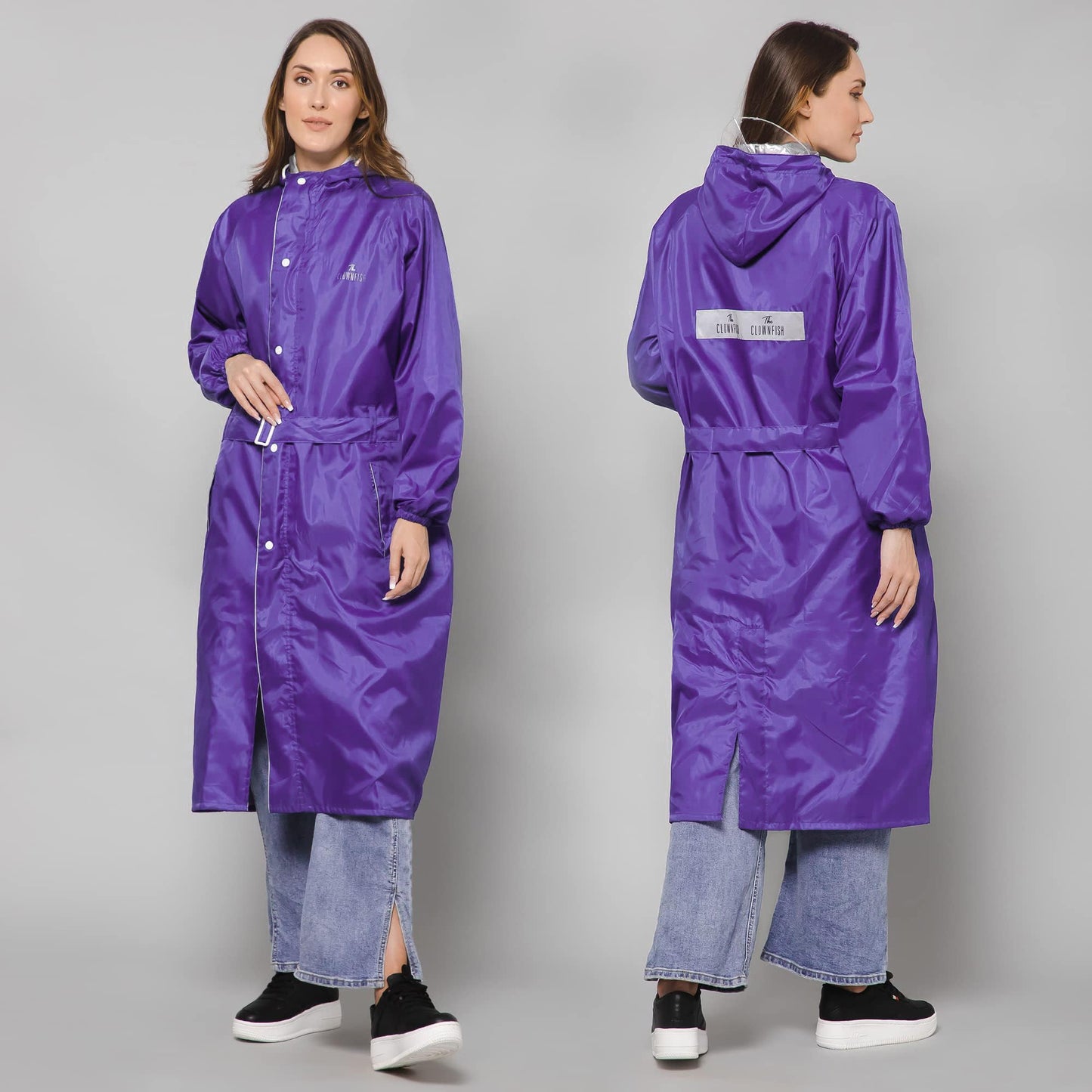 THE CLOWNFISH Raincoats for Women Rain Coat for Women Raincoat for Ladies Waterproof Reversible Double Layer. Drizzle Diva Series (Purple, X-Large)