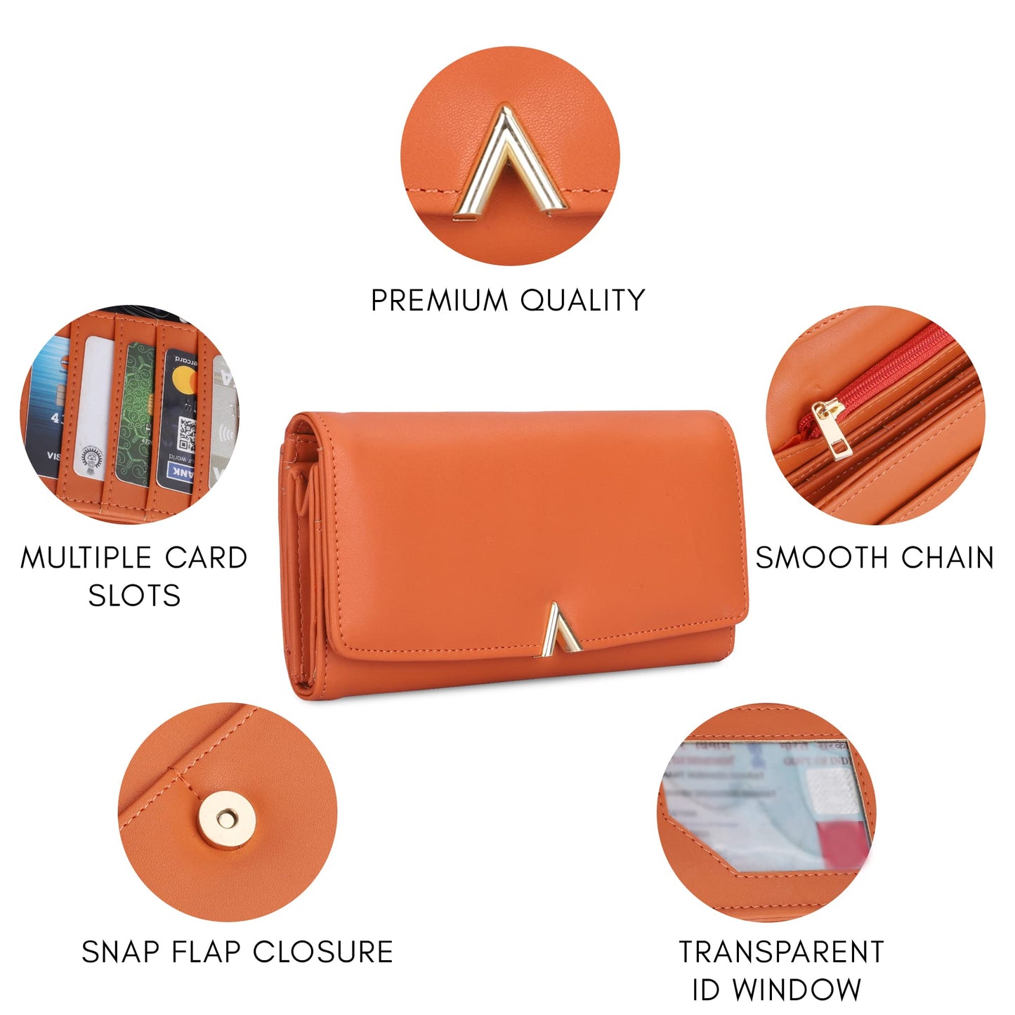 THE CLOWNFISH FashionFinesse Collection Faux Leather Bi-Fold Womens Wallet Clutch Ladies Purse with Multiple Card Slots (Orange)