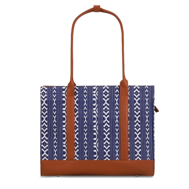 Clownfish Women's Laptop Handbag | Printed Canvas + Vegan Leather | Tote/Shoulder Bag for Women | 15.6 inch Laptop Sleeve | 17 Ltr Capacity | Women's Laptop Handbag with Sling Strap | Navy Blue