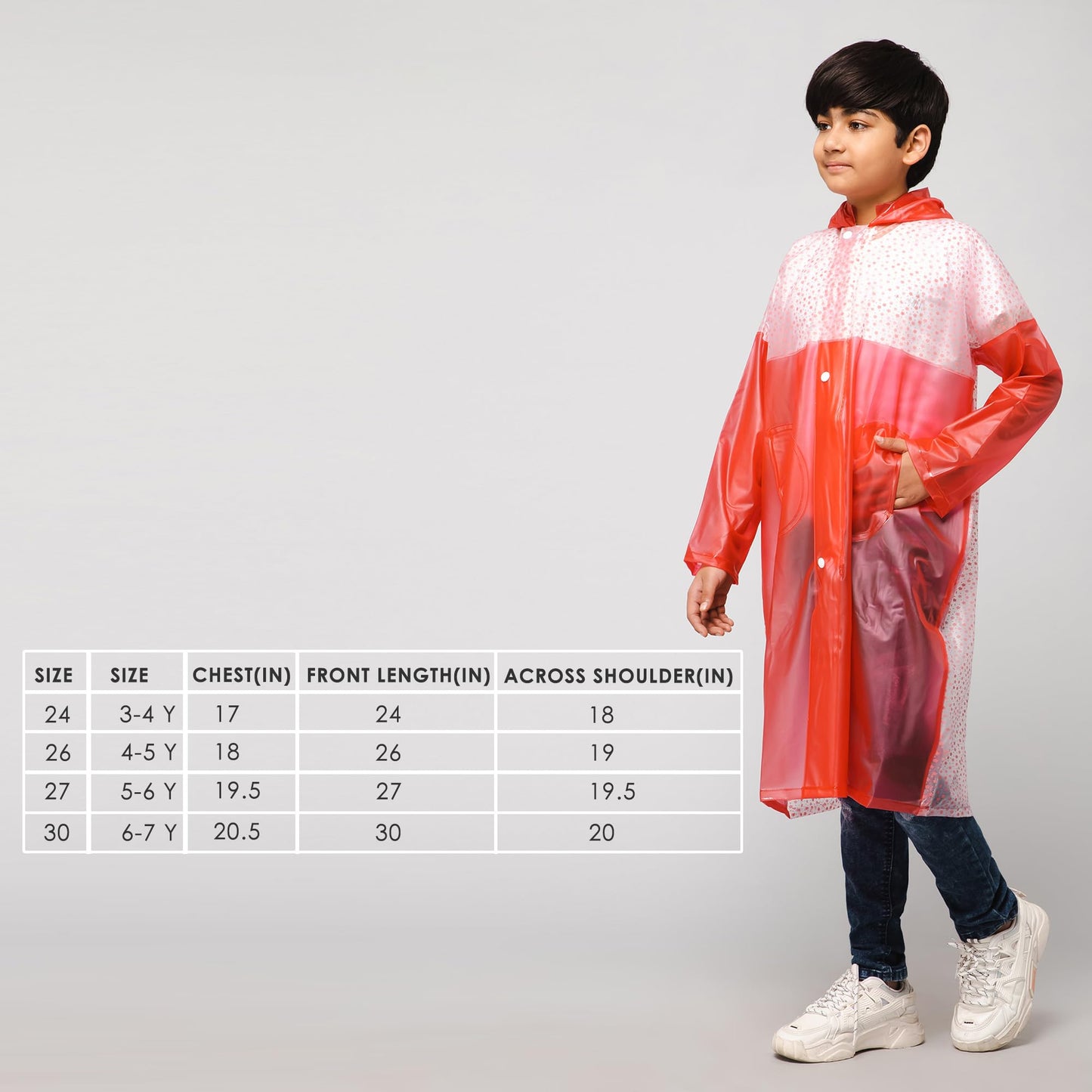 THE CLOWNFISH Drip Dude Series Unisex Kids Waterproof Single Layer PVC Longcoat/Raincoat with Adjustable Hood. Age-5-6 Years (Rose Red)
