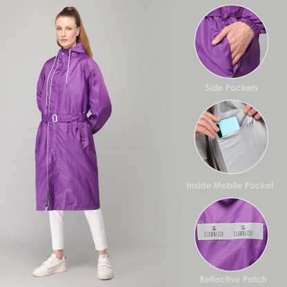 THE CLOWNFISH Indus Series Women's Waterproof PVC Raincoat/Longcoat with Adjustable Hood- With Storage Bag (Yellow, XXXL)