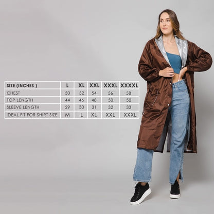 THE CLOWNFISH Polyester Raincoats For Women Rain Coat For Women Raincoat For Ladies Waterproof Reversible Double Layer. Drizzle Diva Series (Brown, Xxx-Large)