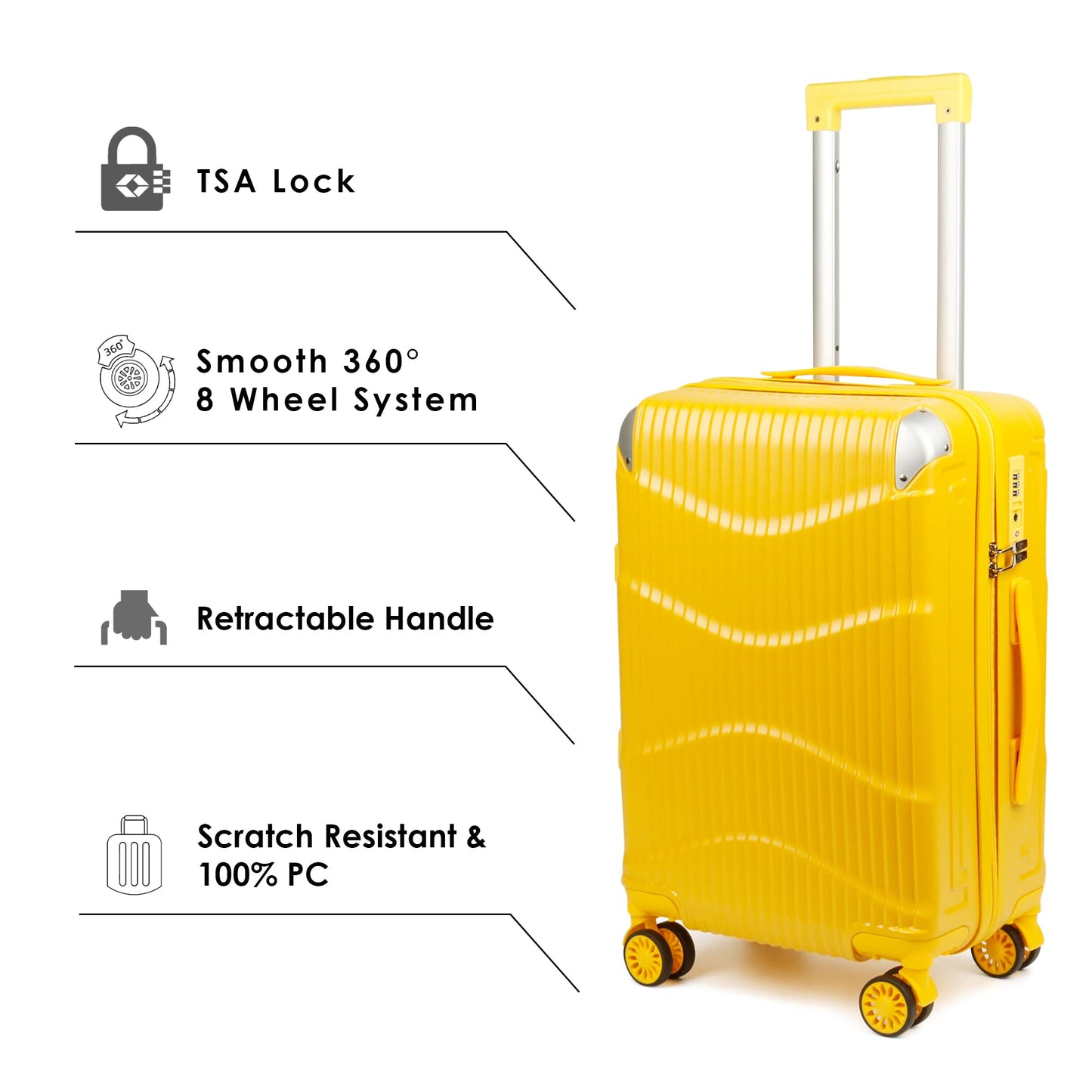 THE CLOWNFISH Ballard Series Luggage Abs & Polycarbonate Exterior Suitcase Eight Wheel Trolley Bag With Spinner Wheels, With Tsa Lock- Yellow (Small Size, 55 Cm-22 Inch)