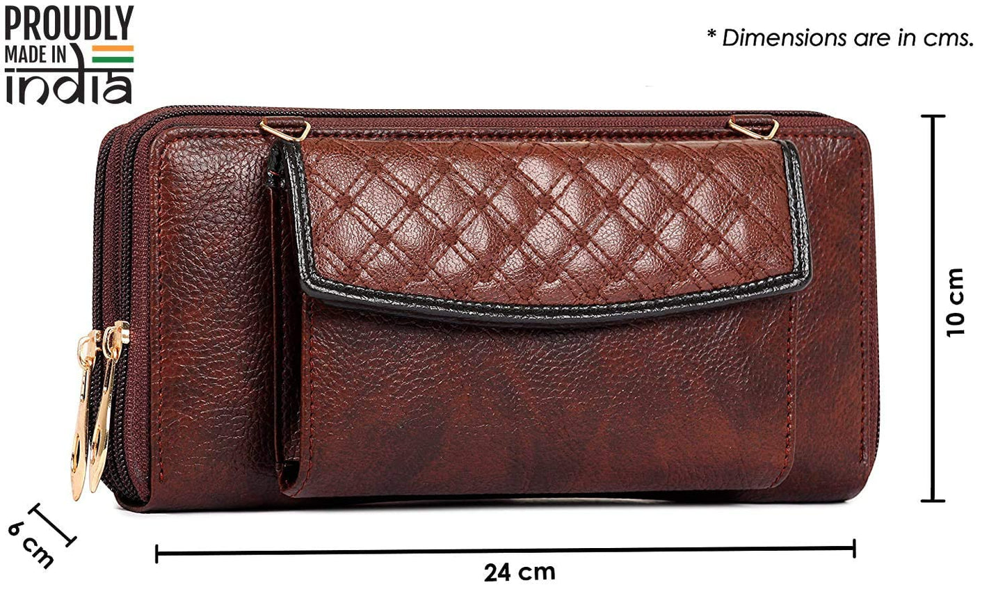 THE CLOWNFISH Women Synthetic Diamond Ladies Wallet With Front Mobile Pocket (Dark Brown)