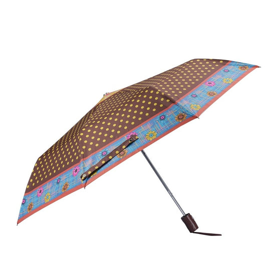 THE CLOWNFISH Umbrella Polka Dot Series 3 Fold Auto Open Waterproof Water Repellent Nylon Double Coated Silver Lined Umbrellas For Men and Women (Brown with blue border)