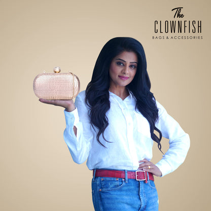 THE CLOWNFISH Soniva Collection Faux Leather Womens Party Clutch Ladies Wallet Evening Bag with Fashionable Round Corners (Bronze)