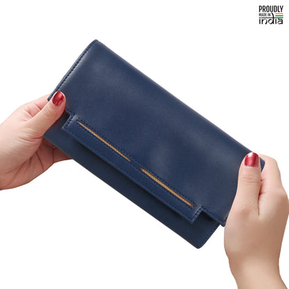 THE CLOWNFISH Laura Collection Womens Wallet Clutch Ladies Purse with multiple card slots (Navy Blue)