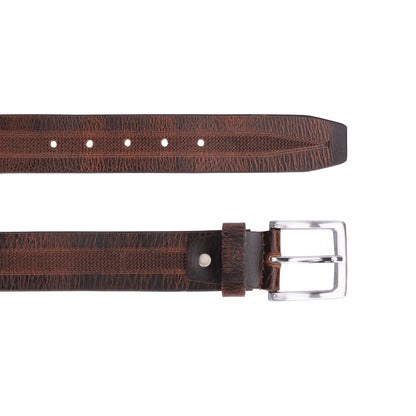 THE CLOWNFISH Men's Genuine Leather Belt with Embossed Design- Tan (Size-36 inches)