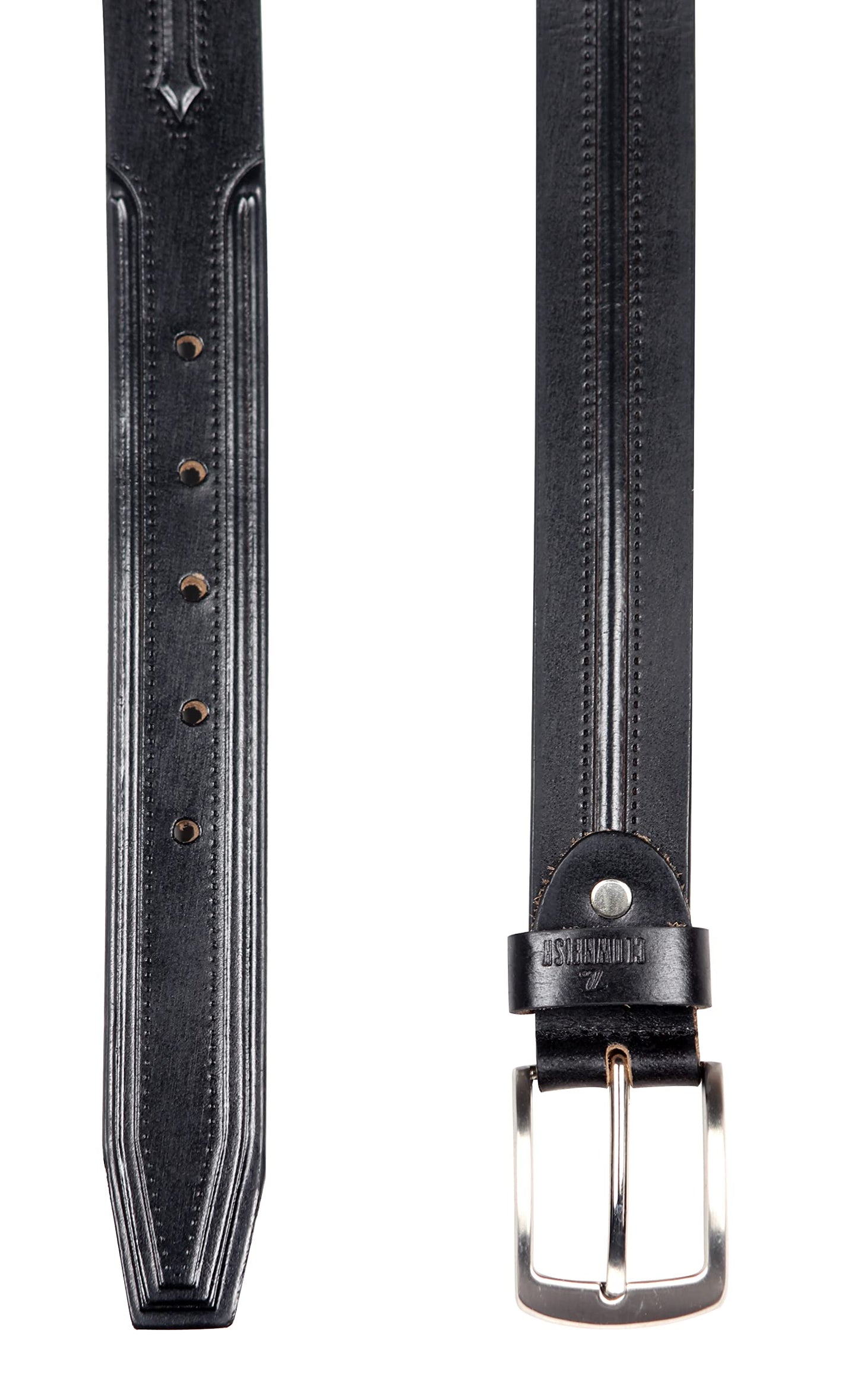 THE CLOWNFISH Men's Genuine Leather Belt with Textured/Embossed Design-Ebony (Size-32 inches)