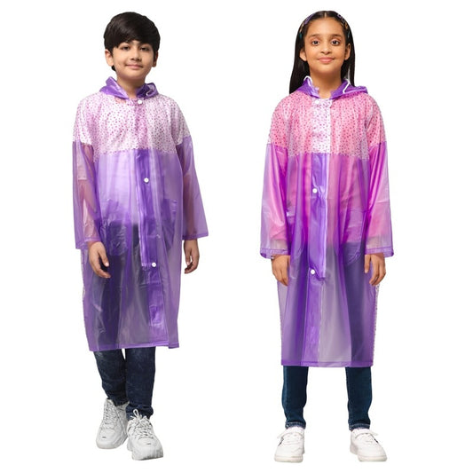 THE CLOWNFISH Drip Dude Series Unisex Kids Waterproof Single Layer PVC Longcoat/Raincoat with Adjustable Hood. Age-4-5 Years (Purple)