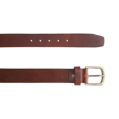 THE CLOWNFISH Men's Genuine Leather Belt with Textured Design-Tan (Size-32 inches)