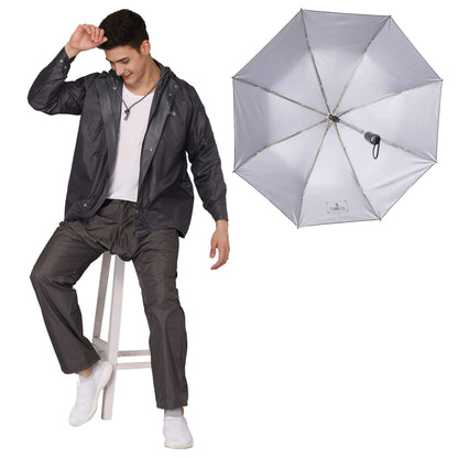 THE CLOWNFISH Polyester Combo Of Standard Length Rain Coat For Men Waterproof Polyester (Grey Xl) Umbrella 3 Fold Waterproof Pongee (Checks Design- Dark Pink), X Large