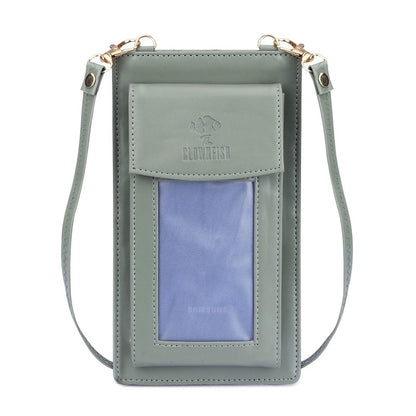 THE CLOWNFISH Winslet Ladies Wallet Womens Sling Bag with Transparent Front Mobile Pocket (Olive Green)