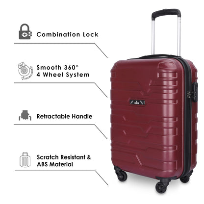 THE CLOWNFISH ABS Arsenio Series Luggage Abs Hard Case Suitcase Four Wheel 4 Spinner Wheels Trolley Bag - Maroon (55 Cm, 22 Inch), Small