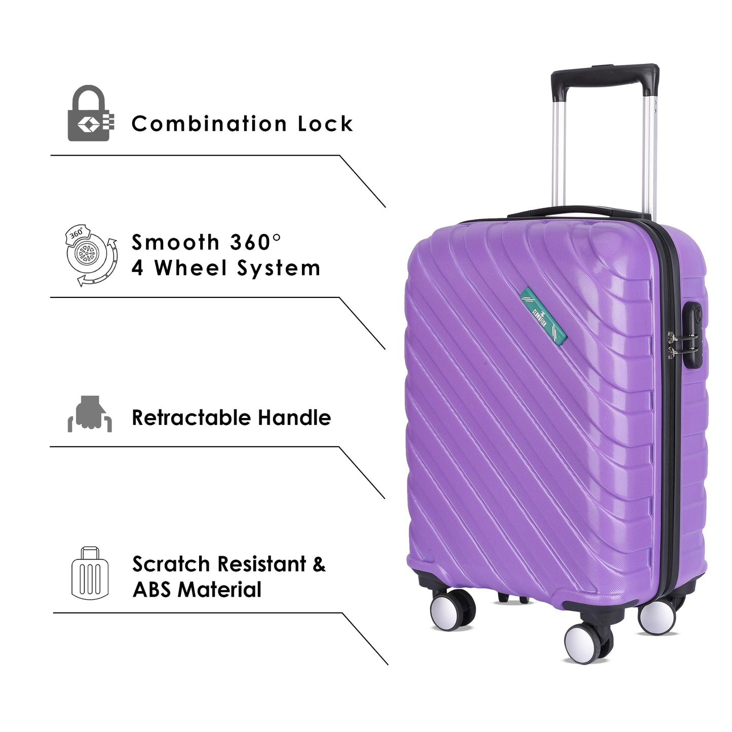 THE CLOWNFISH Wanderwheels Series Luggage ABS Hard Case Suitcase Eight Wheel Trolley Bag- Purple (52 cm- 20.5 inch)