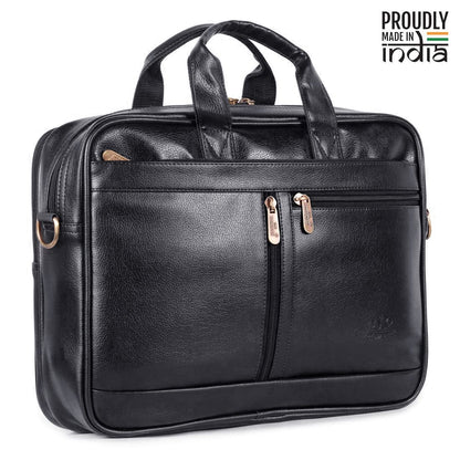 THE CLOWNFISH Unisex Faux Leather 15.6 Inch Laptop Messenger Bag Briefcase Laptop Bag (Black)
