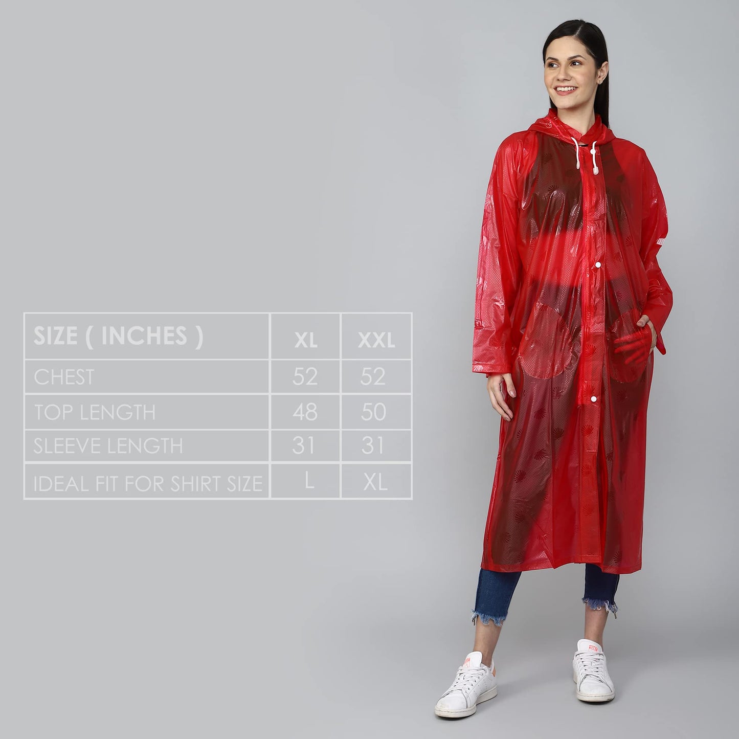 THE CLOWNFISH Cindrella Series Womens Waterproof PVC Self Design Longcoat/Raincoat with Adjustable Hood (Purple, X-Large)