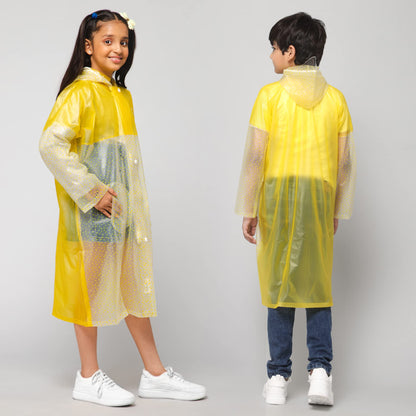 THE CLOWNFISH Misty Magic Series Unisex Kids Waterproof Single Layer PVC Longcoat/Raincoat with Adjustable Hood. Age-3-4 Years (Lemon Yellow)