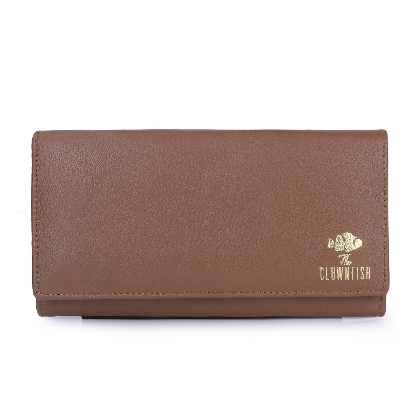 THE CLOWNFISH Elsa Collection Genuine Leather Tri-Fold Womens Wallet Clutch Ladies Purse with Multiple Card Slots & ID Card Windows (Dark Brown)