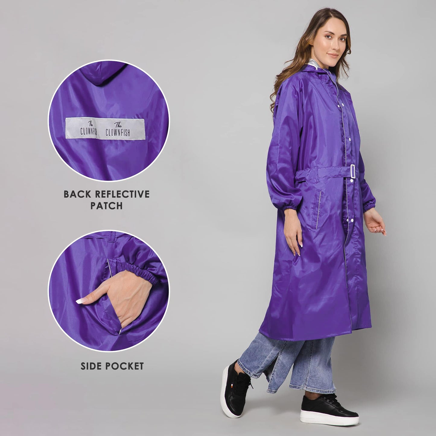 THE CLOWNFISH Raincoats for Women Rain Coat for Women Raincoat for Ladies Waterproof Reversible Double Layer. Drizzle Diva Series (Purple, X-Large)