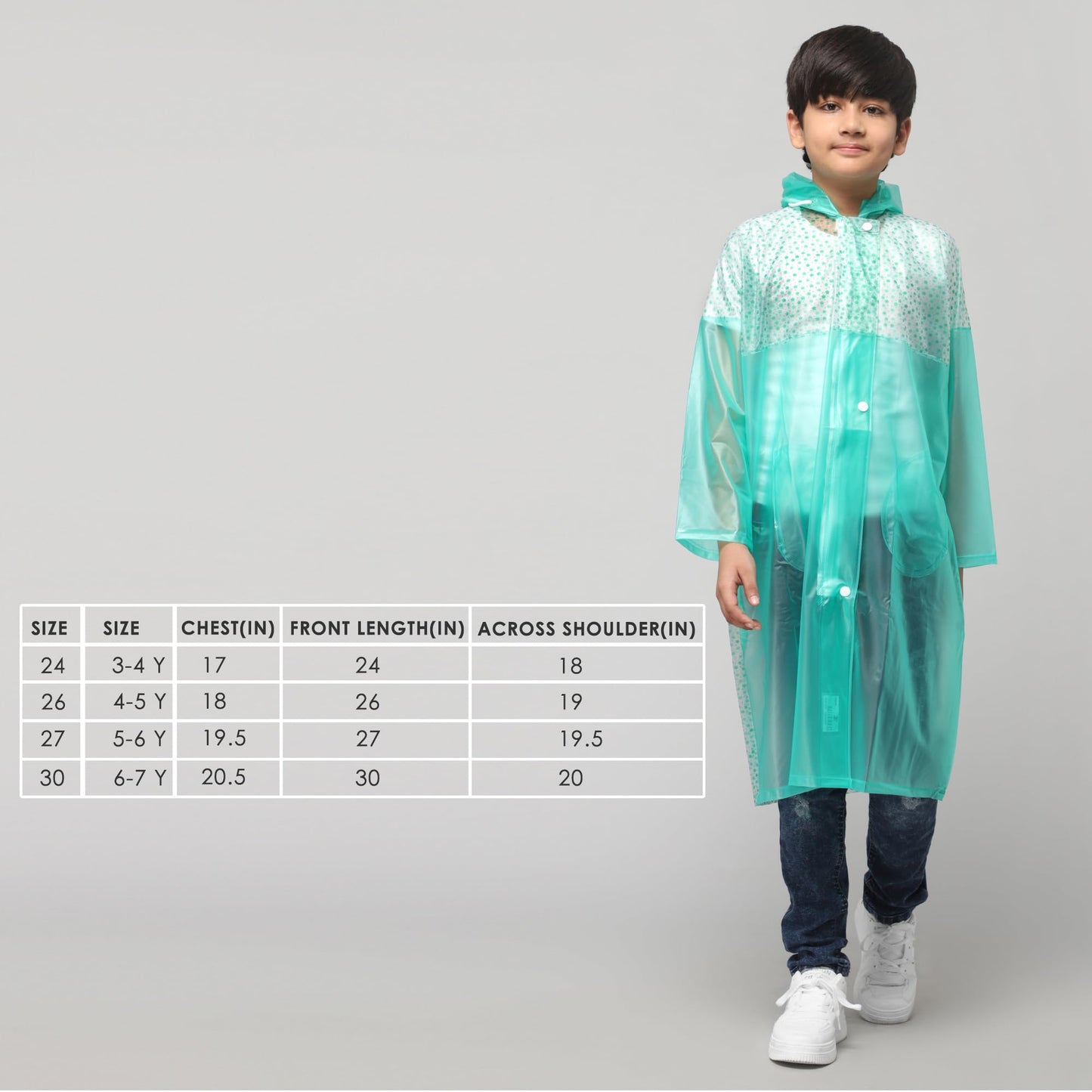 THE CLOWNFISH Drip Dude Series Unisex Kids Waterproof Single Layer PVC Longcoat/Raincoat with Adjustable Hood. Age-3-4 Years (Aqua Green)
