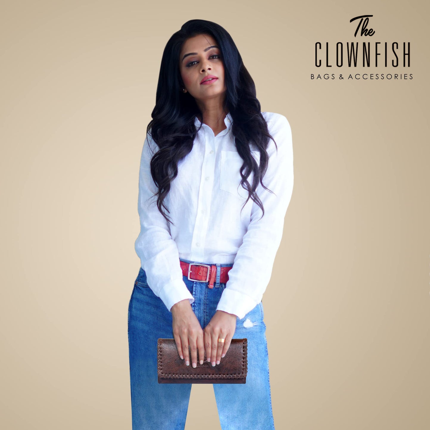 THE CLOWNFISH Alice Womens Wallet Clutch Ladies Purse with self color embroidery on flap (Dark Brown)