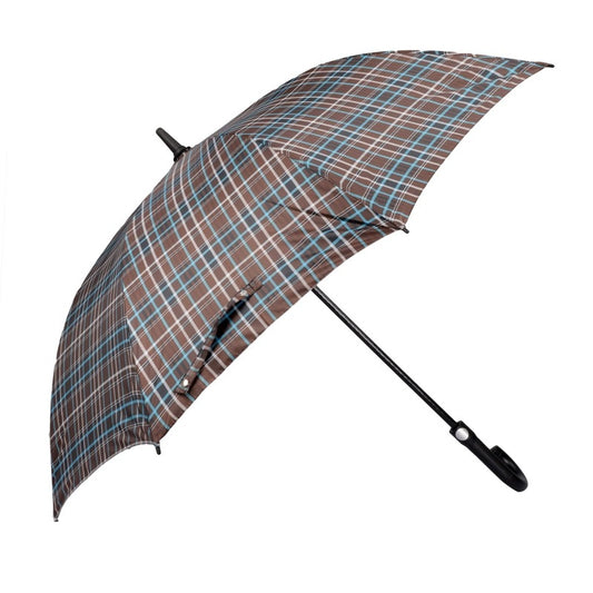 THE CLOWNFISH Umbrella Crescenta Series Single Fold Auto Open J- shape Handle Waterproof Taffeta Polyester 190 T Umbrellas For Men and Women (Checks Design-Dark Brown)