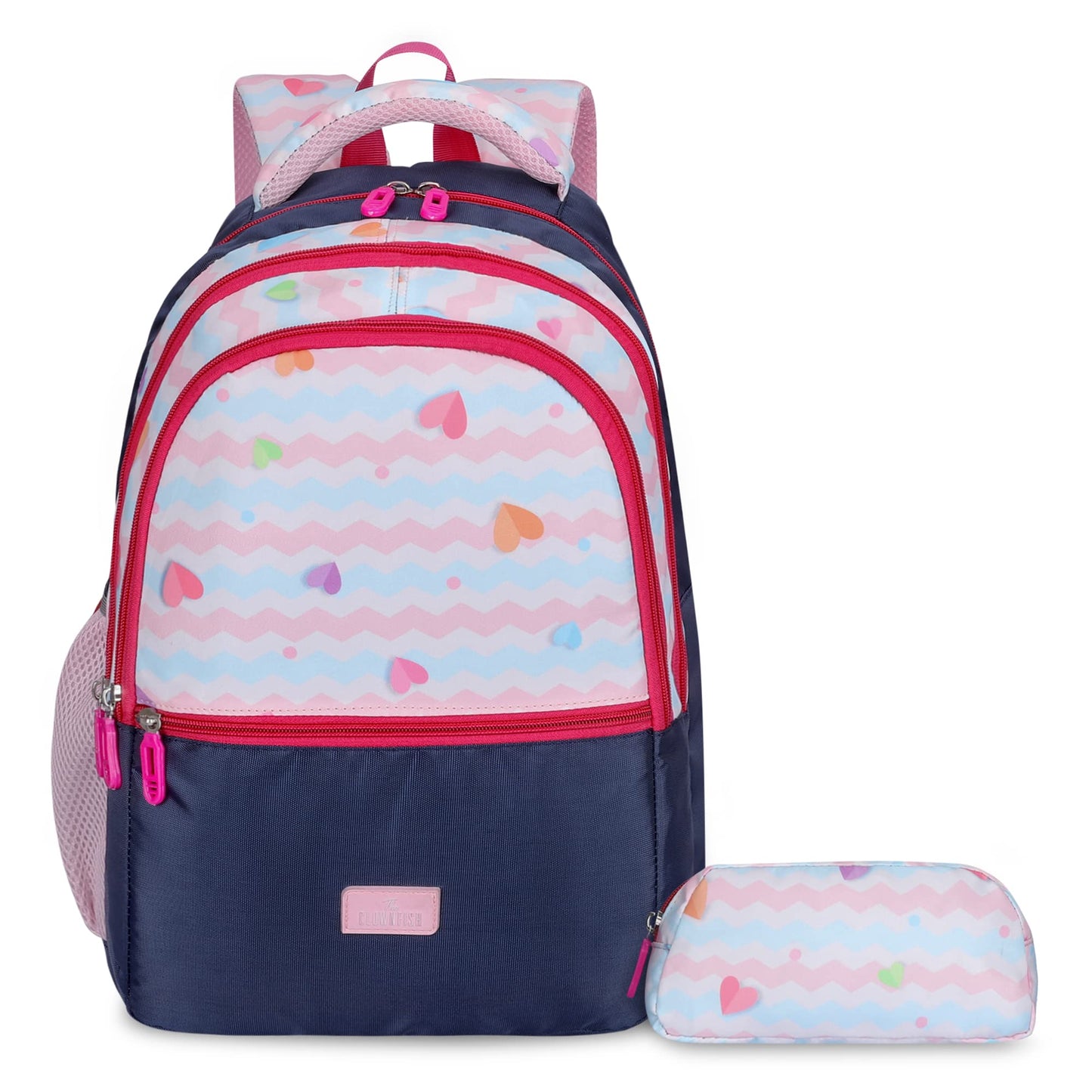 The Clownfish Edutrek Series Printed Polyester 36 L School Backpack with Pencil/Stationery Pouch School Bag Front Zip Pocket Daypack Picnic Bag For School Going Boys & Girls Age-10+ years (Blush Pink)