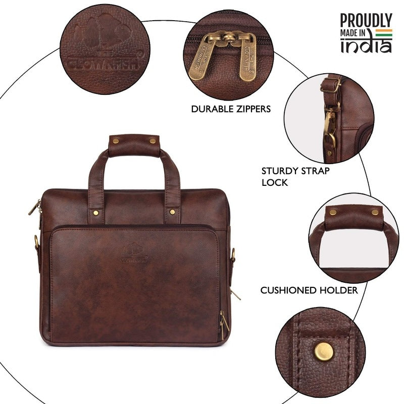 THE CLOWNFISH Conqueror Laptop Bag 15.6 inch, Leather Laptop Bag, Laptop Briefcase (Mahogany) (43 x 30 x 12 CM)