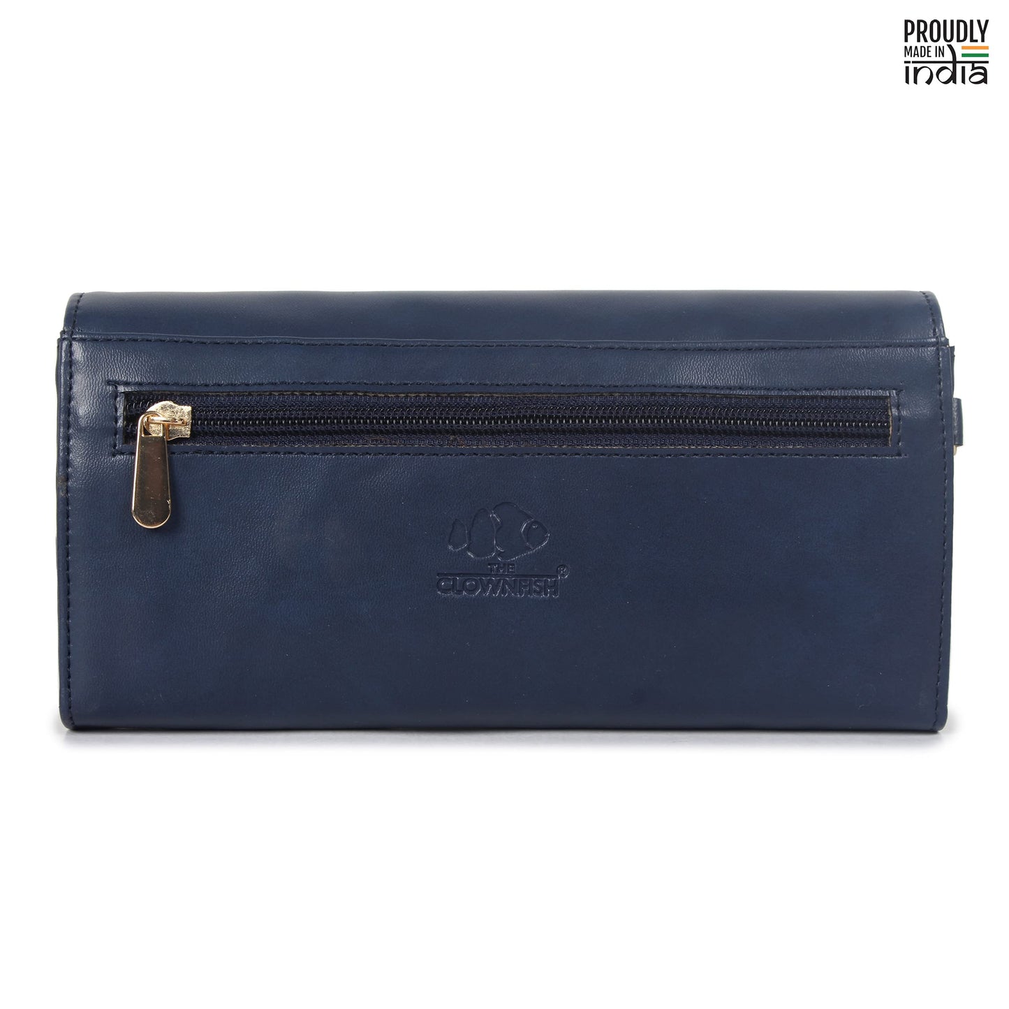 THE CLOWNFISH Ivana Series Womens Wallet Clutch Ladies Purse Sling Bag with multiple card slots (Navy Blue)