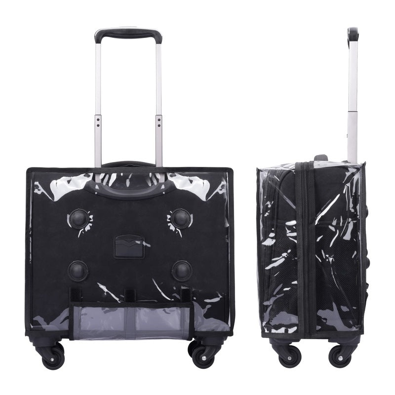 THE CLOWNFISH Wanderer Luggage Polyester Softsided Check-in Suitcase 4 Wheel Trolley Bag Laptop Roller Case with Transparent PVC Cover suitable for 17 inch Trolley (44 cms, Jet Black)