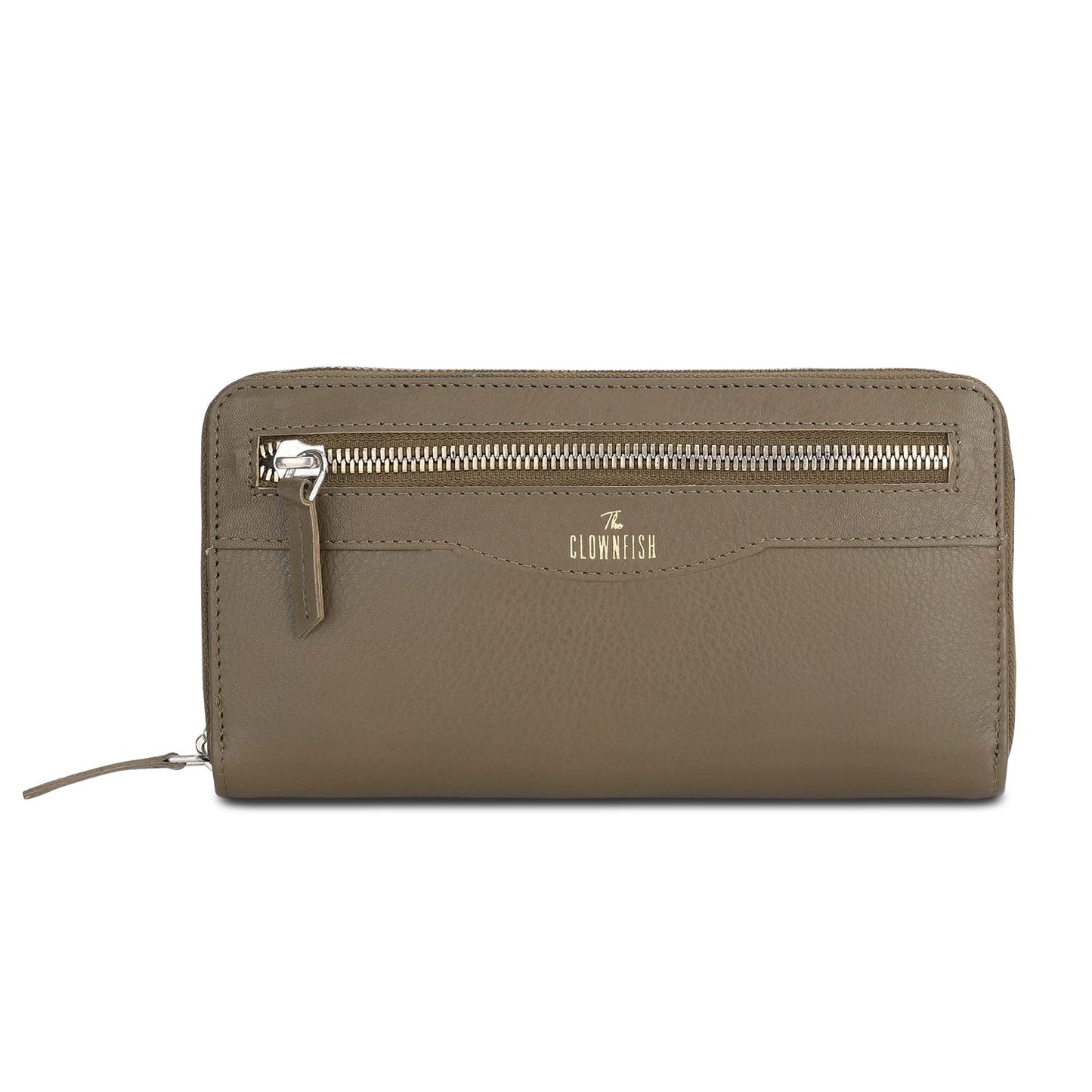 THE CLOWNFISH Eliana Collection Genuine Leather Zip Around Style Womens Wallet Clutch Ladies Purse with Card Holders (Olive Green)
