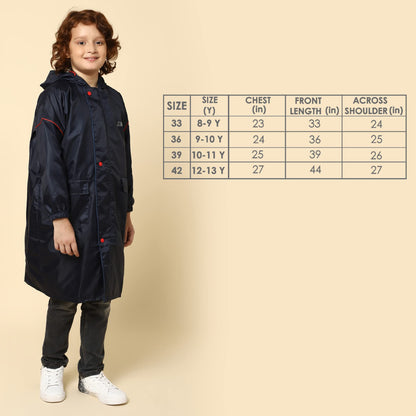 THE CLOWNFISH Oliver Series Kids Waterproof Polyester Double Coating Reversible Longcoat with Hood and Reflector Logo at Back. Printed Plastic Pouch. Kid Age-9-10 years (Blue)