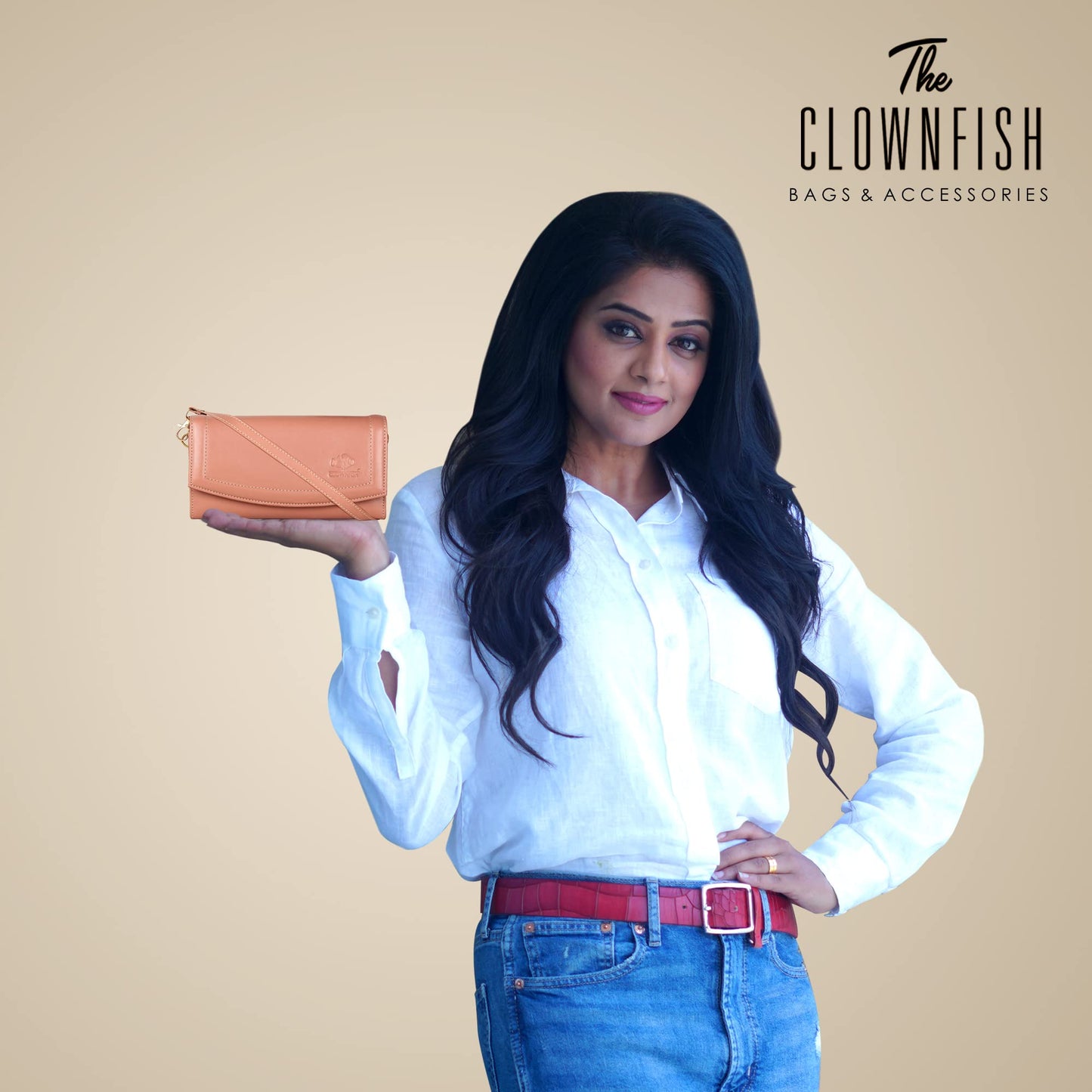 THE CLOWNFISH Trixie Ladies wallet Purse Sling bag with Shoulder Belt (Peach)