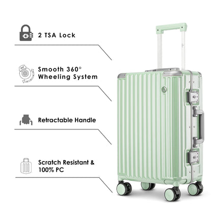 THE CLOWNFISH Stark Series Luggage PolyCarbonate Hard Case Suitcase Eight Wheel Trolley Bag with Double TSA Locks- Pistachio Green (Small size, 57 cm-22 inch)