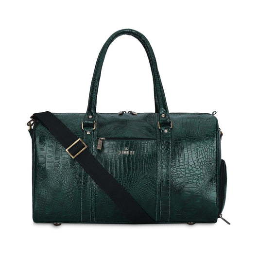 The Clownfish Meadow Series Faux Leather Crocodile Texture 26 Ltr Duffel Bag with Side Shoe Compartment (Forest Green)