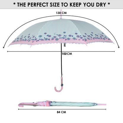 THE CLOWNFISH Umbrella 2 Fold Auto Open Waterproof Pongee Umbrellas For Men and Women (Stripe Design Laced Border- Pistachio Green)