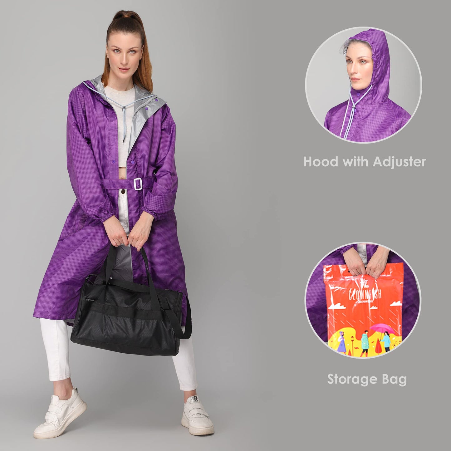 THE CLOWNFISH Indus Series Women's Waterproof PVC Raincoat/Longcoat with Adjustable Hood- With Storage Bag (Yellow, XXXL)