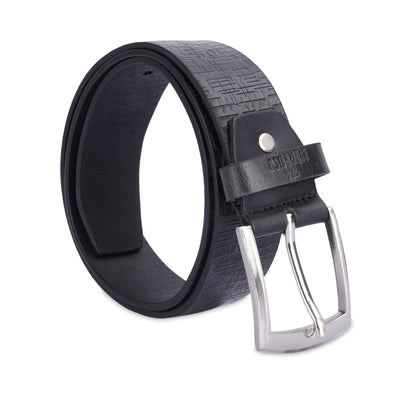 THE CLOWNFISH Men's Genuine Leather Belt with Textured Design- Black (Size-36 inches)