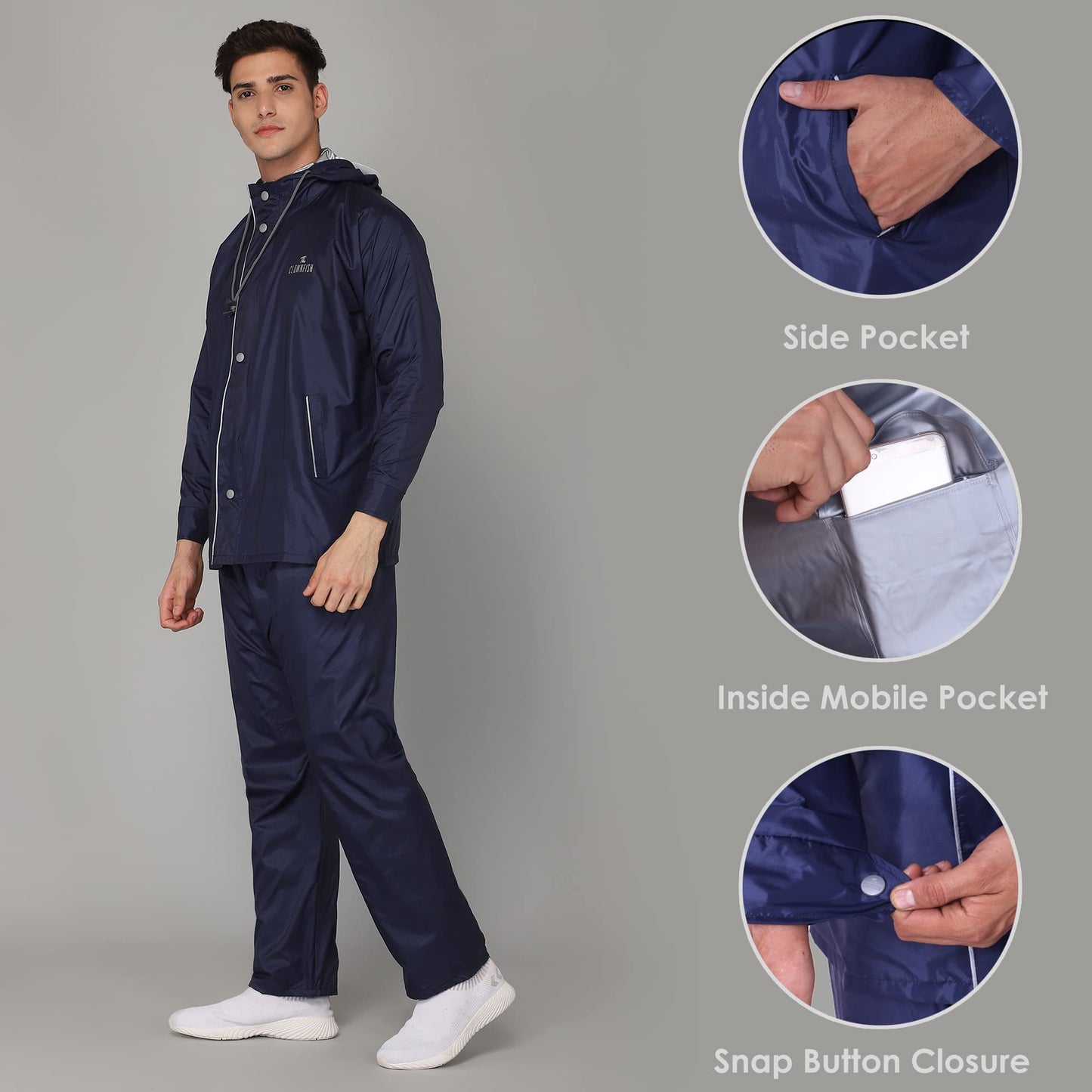 THE CLOWNFISH Nylon Viner Pro Series Reversible Waterproof Double Layer Men's Standard Length Raincoat (Blue, 2XL Size)