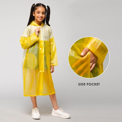 THE CLOWNFISH Drip Dude Longcoat - 100% Waterproof | Adjustable Hood | Age 5-6 Years | Lemon Yellow